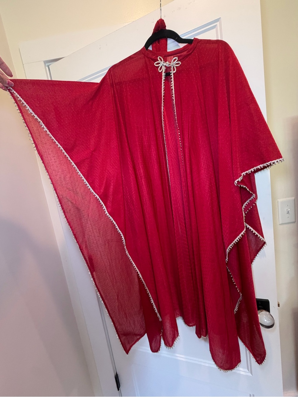 Vintage Red Sheer Cape with Decorative Trim